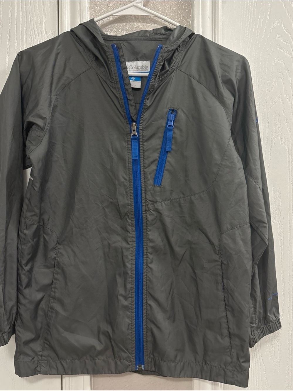 Columbia Kids Gray Rain Jacket with Blue Zippers